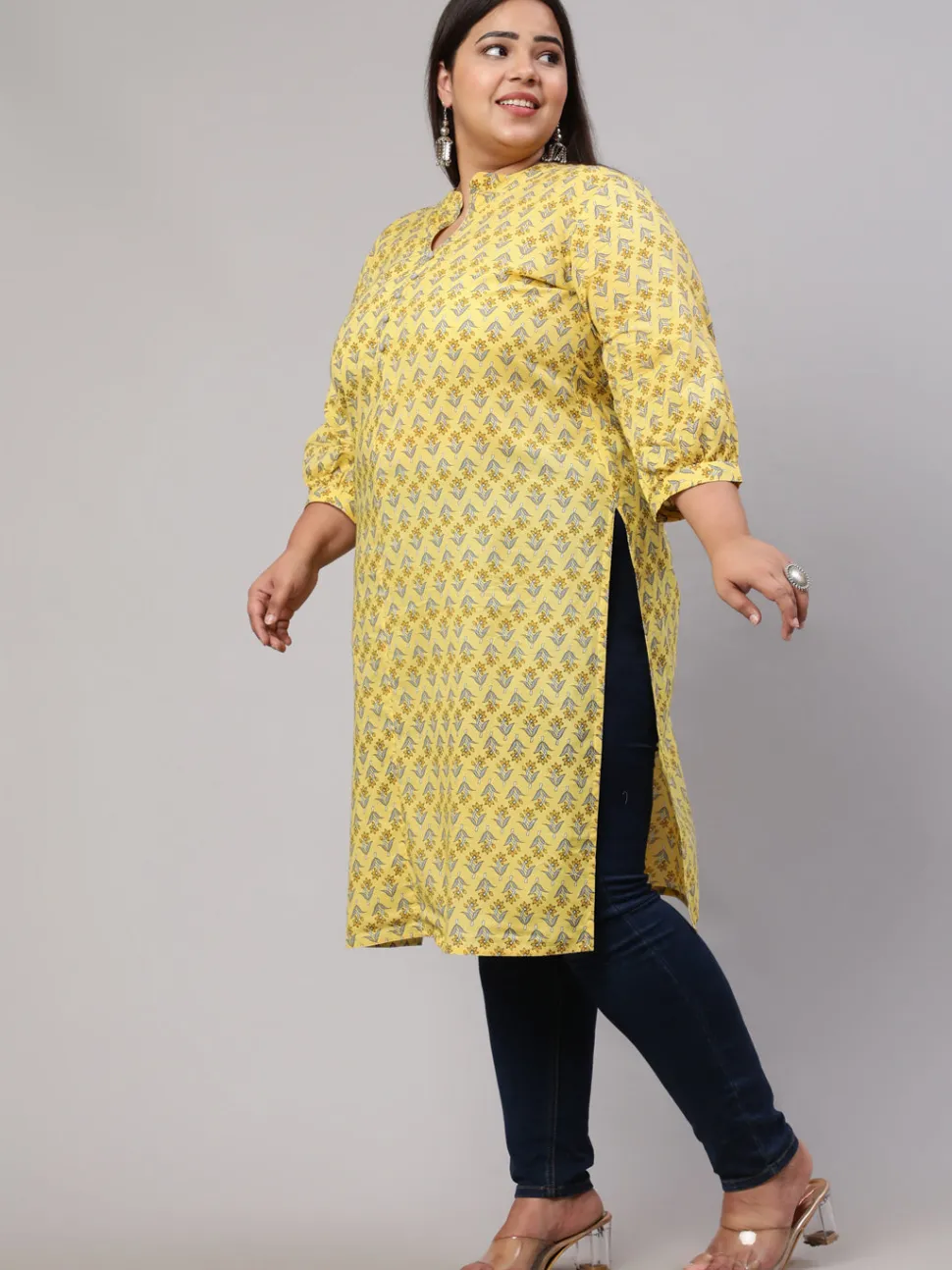 Jaipur Kurti Plus Size Ethnic Mughal Buti Printed Straight Kurta