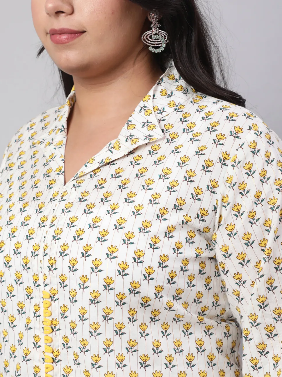Jaipur Kurti Plus Size Ethnic Printed Cotton Lurex Kurta