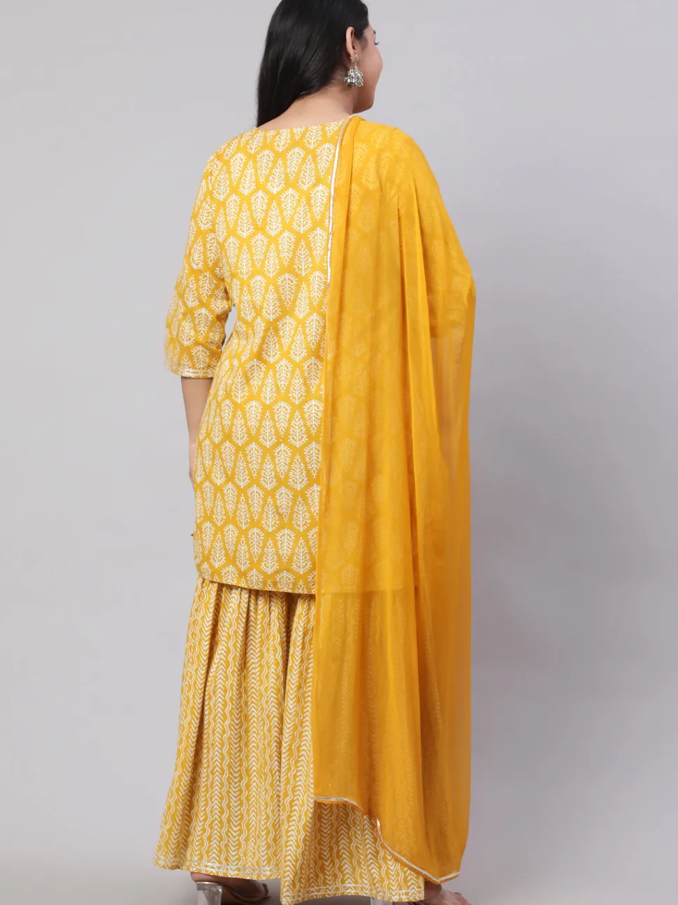 Jaipur Kurti Plus Size Ethnic Printed Kurti With Sharara And Chiffon Dupatta
