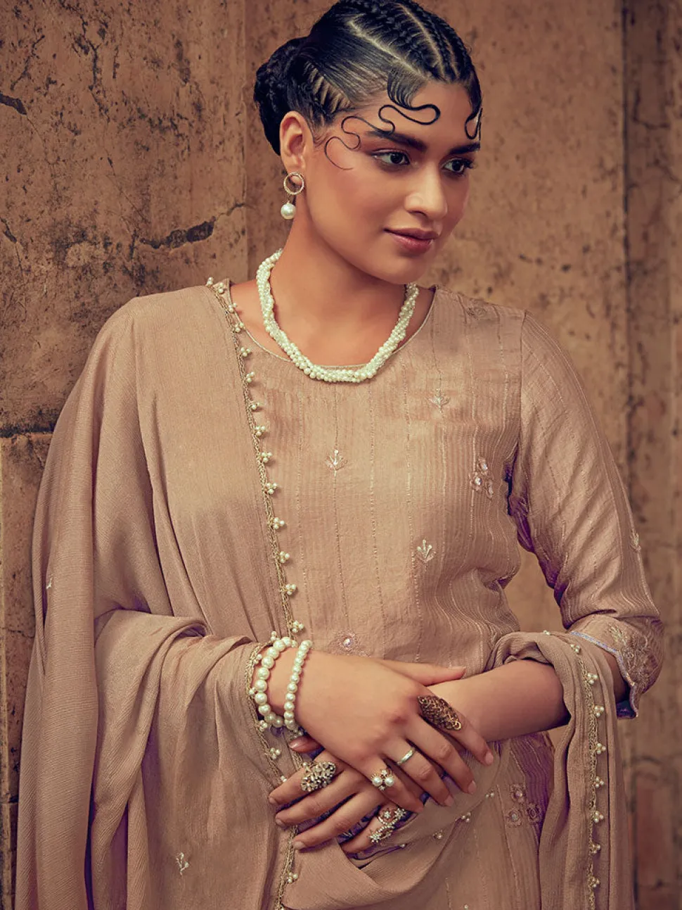 Jaipur Kurti Powder Color Straight Zardozi Embroided Kurta With Pants And Chinon Embroidered Dupatta