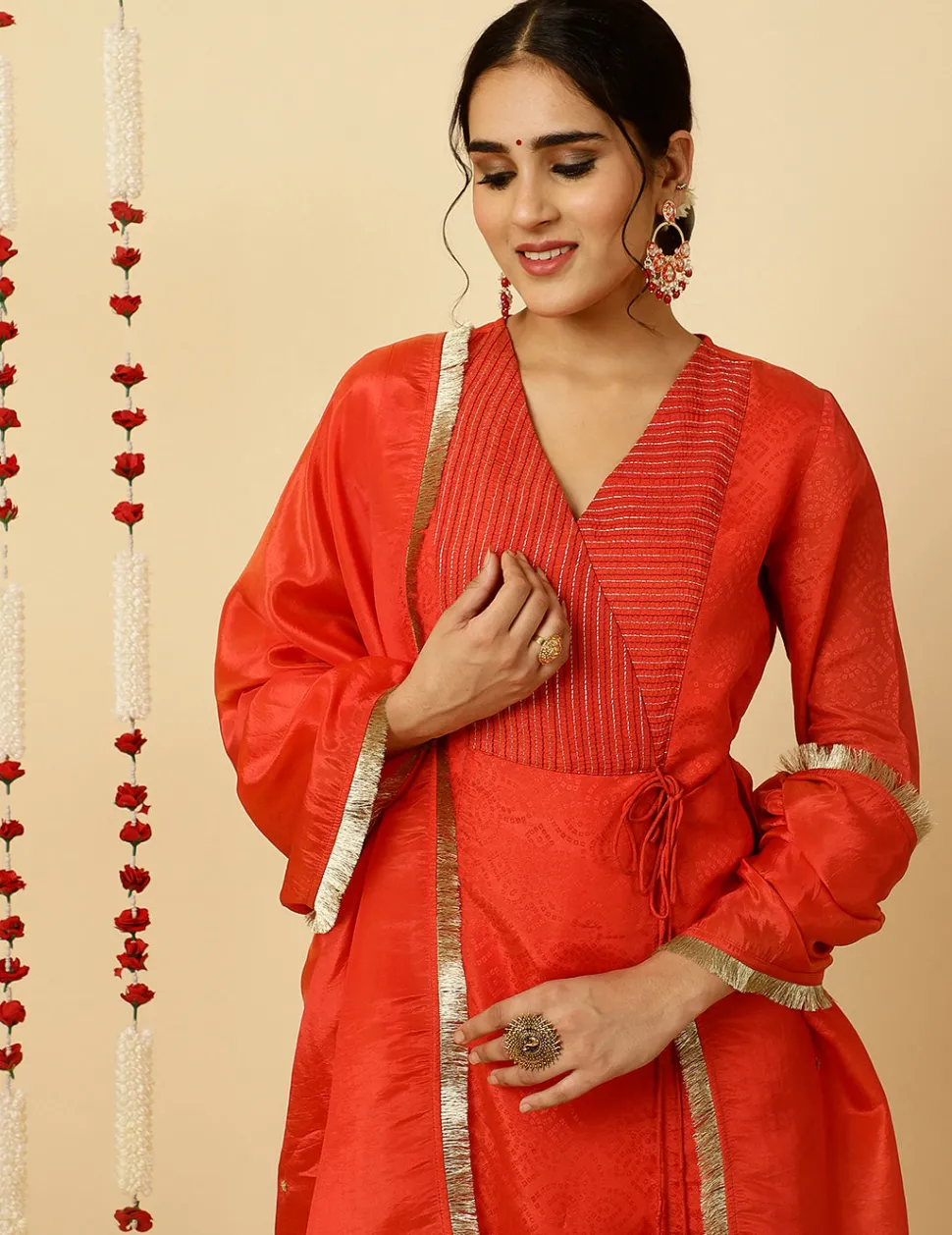 Jaipur Kurti A-line Silk Kantha Work Kurta With Pants And Dupatta