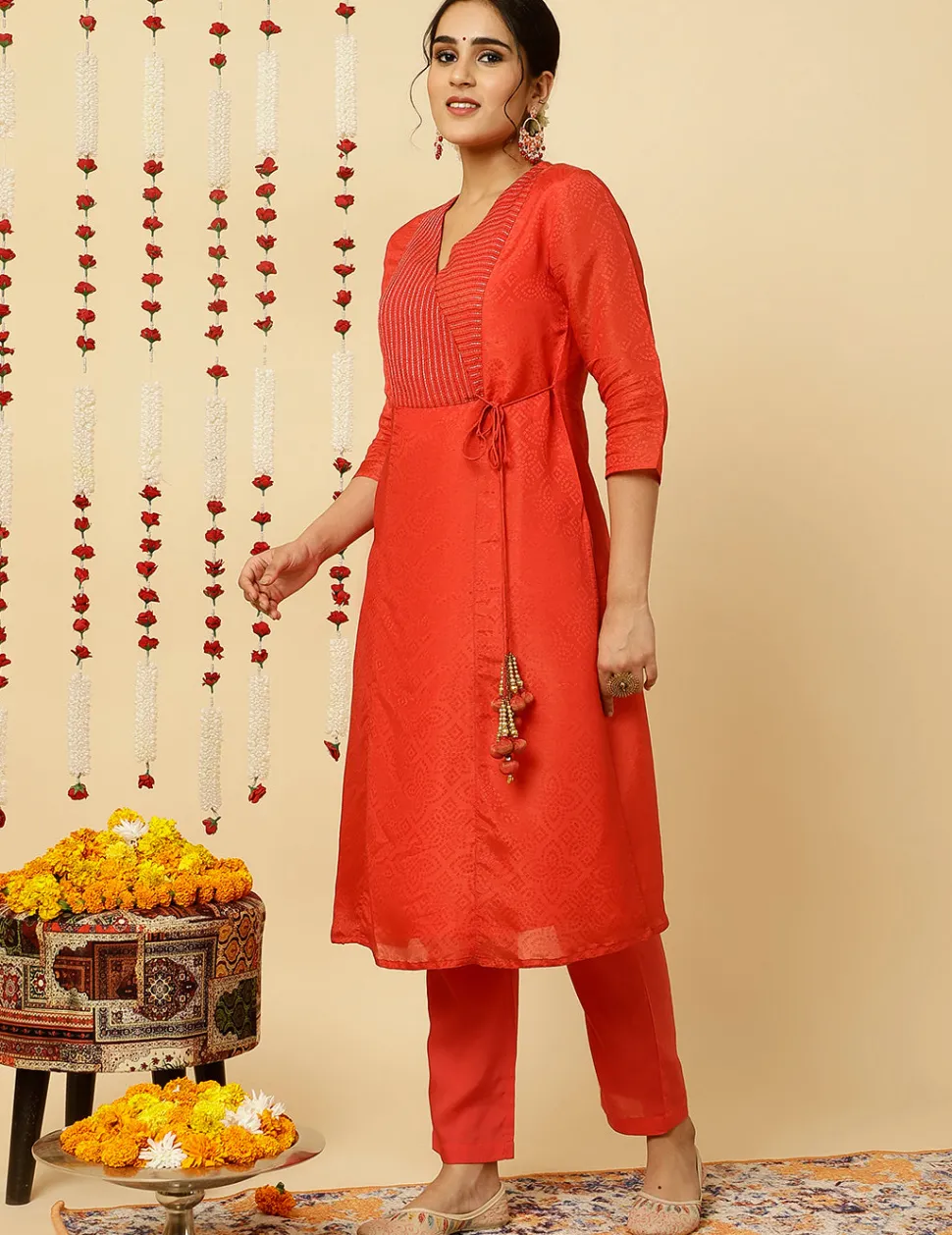 Jaipur Kurti A-line Silk Kantha Work Kurta With Pants And Dupatta