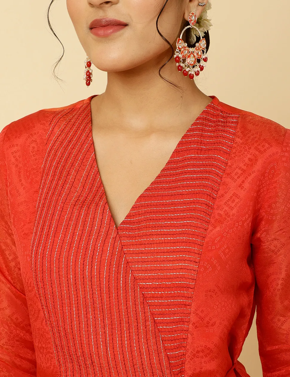 Jaipur Kurti A-line Silk Kantha Work Kurta With Pants And Dupatta