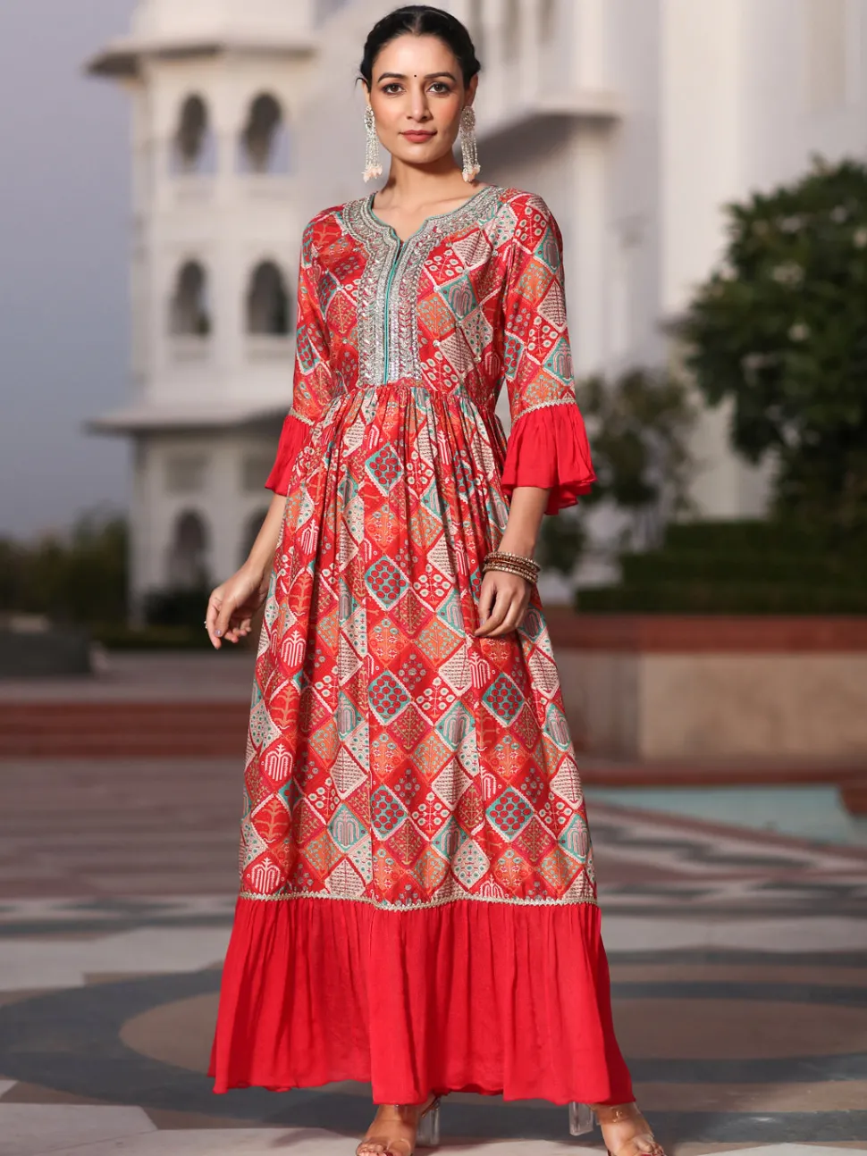 Jaipur Kurti Muslin Digital Printed Embroide Fla Kurta With Solid Dupatta