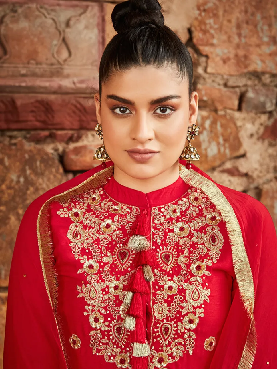 Jaipur Kurti Straight Embroidery Silk Kurta With Sharara And Organza Dupatta