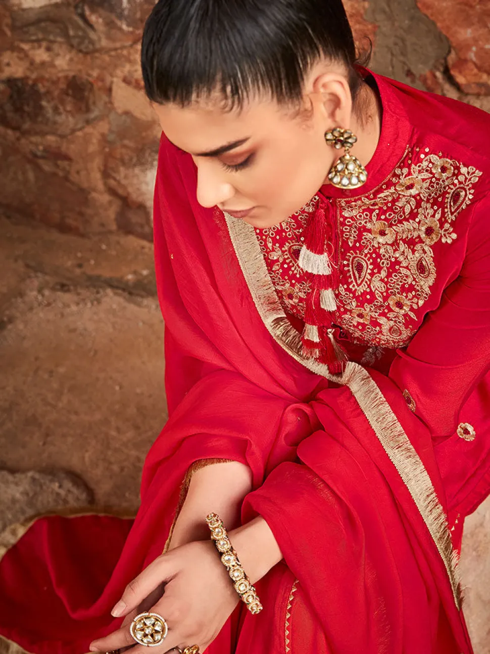 Jaipur Kurti Straight Embroidery Silk Kurta With Sharara And Organza Dupatta