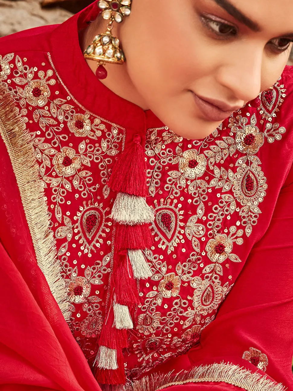 Jaipur Kurti Straight Embroidery Silk Kurta With Sharara And Organza Dupatta