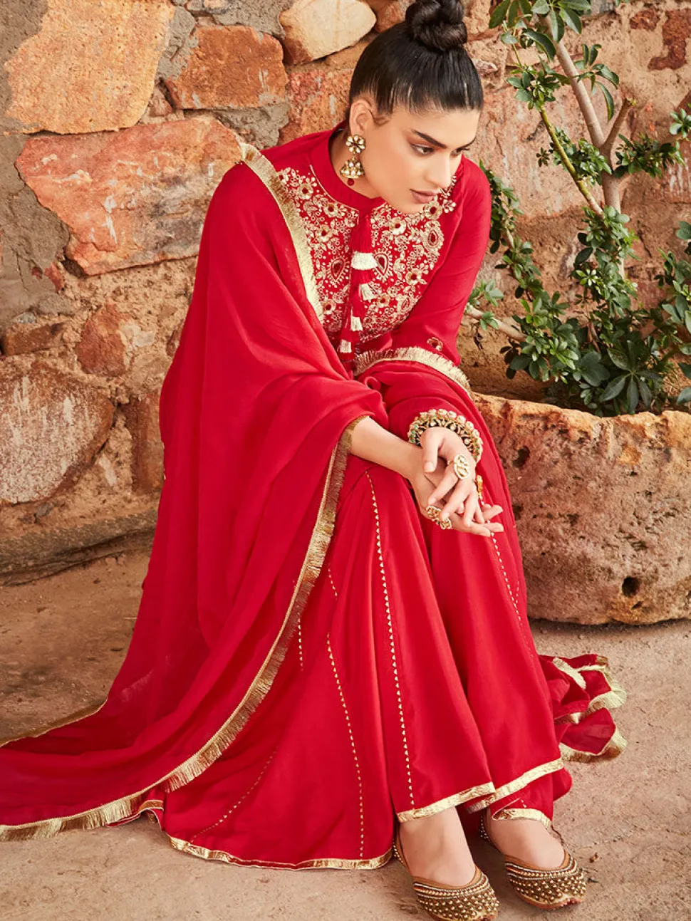 Jaipur Kurti Straight Embroidery Silk Kurta With Sharara And Organza Dupatta