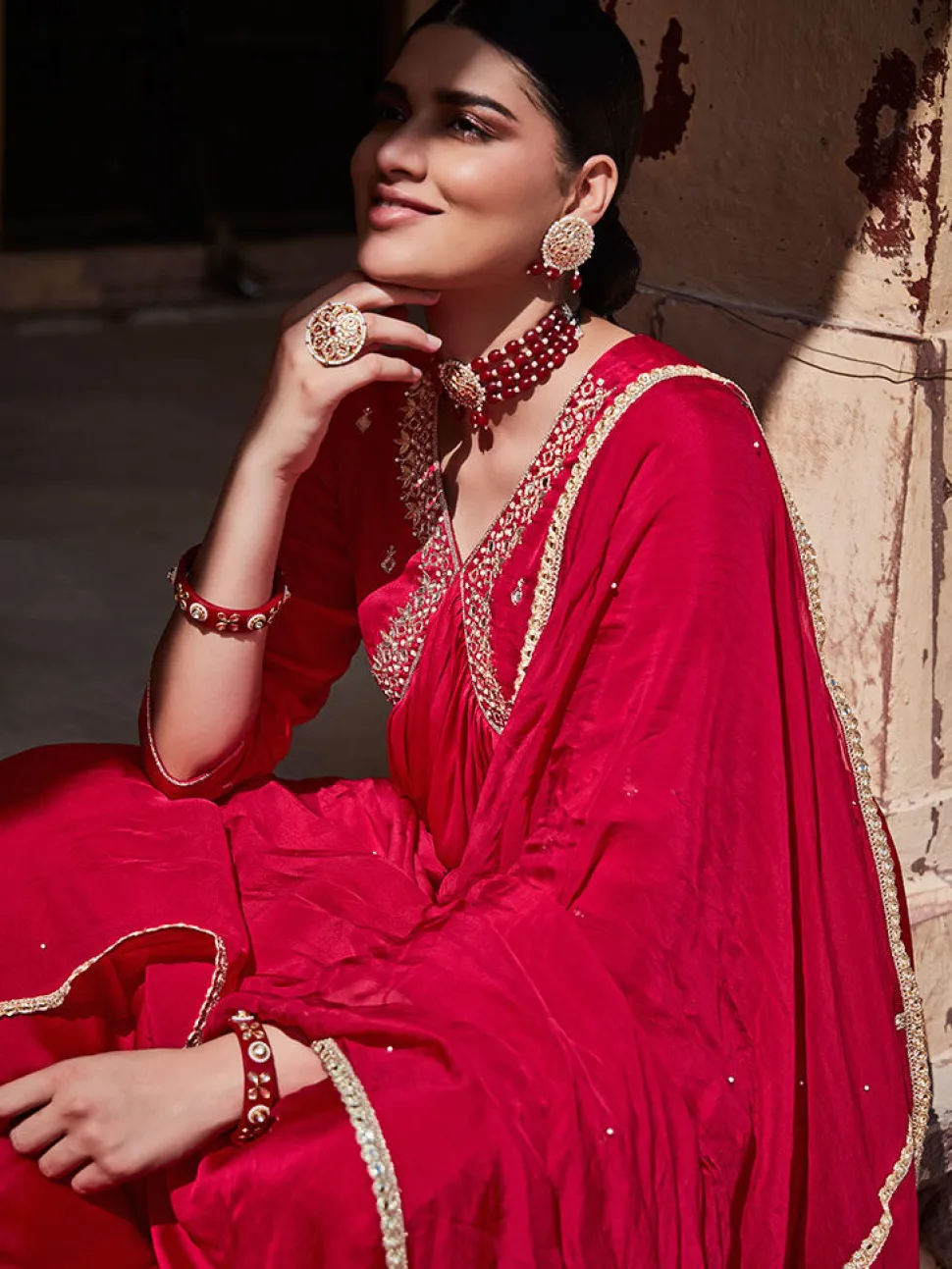 Jaipur Kurti Zardosi Embroide Silk Long Kurta Pai With Embrodie Organza Dupatta