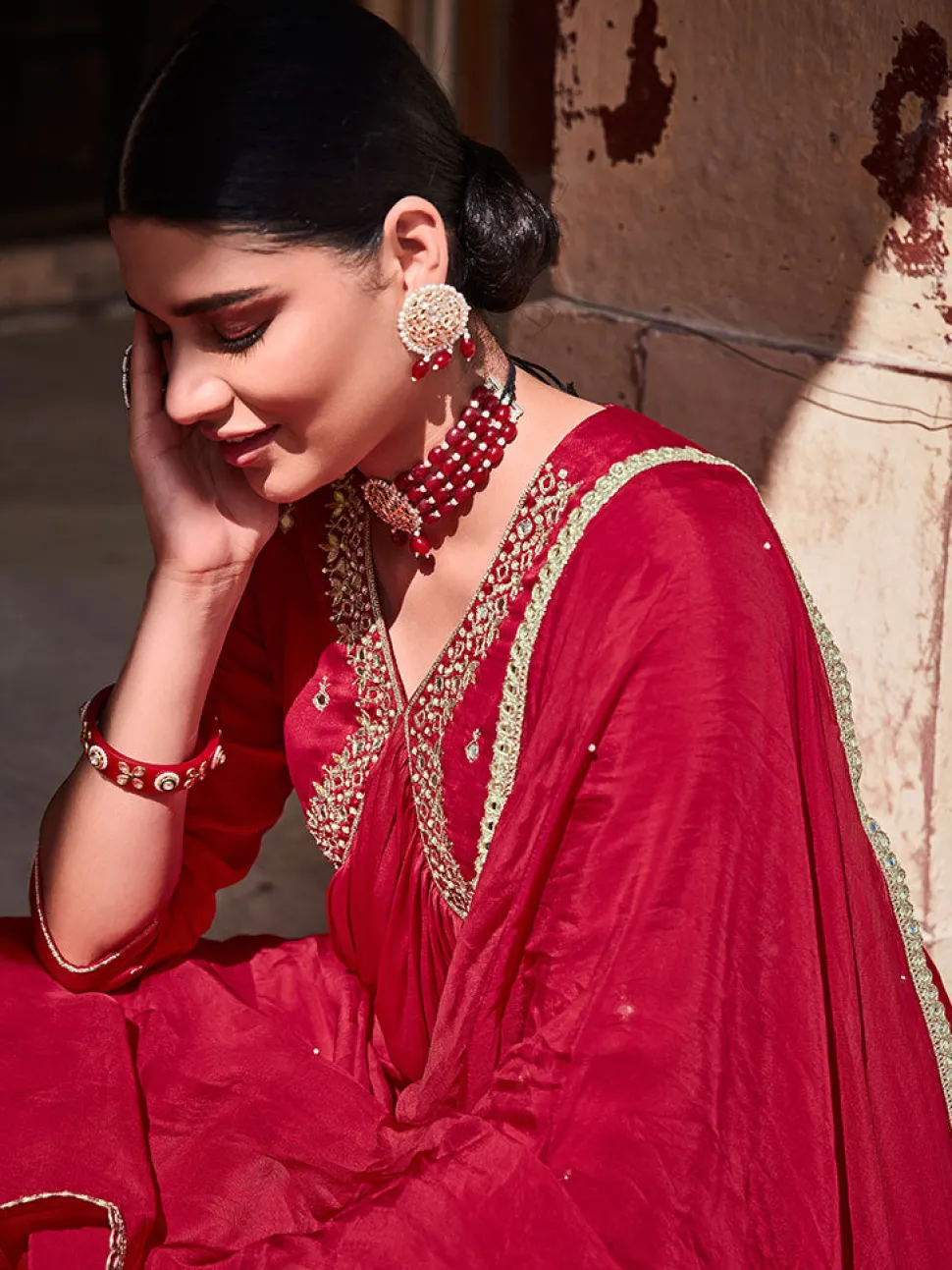 Jaipur Kurti Zardosi Embroide Silk Long Kurta Pai With Embrodie Organza Dupatta
