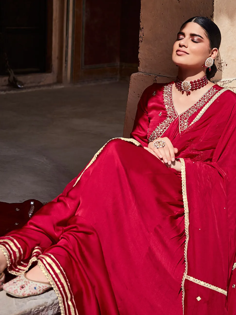 Jaipur Kurti Zardosi Embroide Silk Long Kurta Pai With Embrodie Organza Dupatta