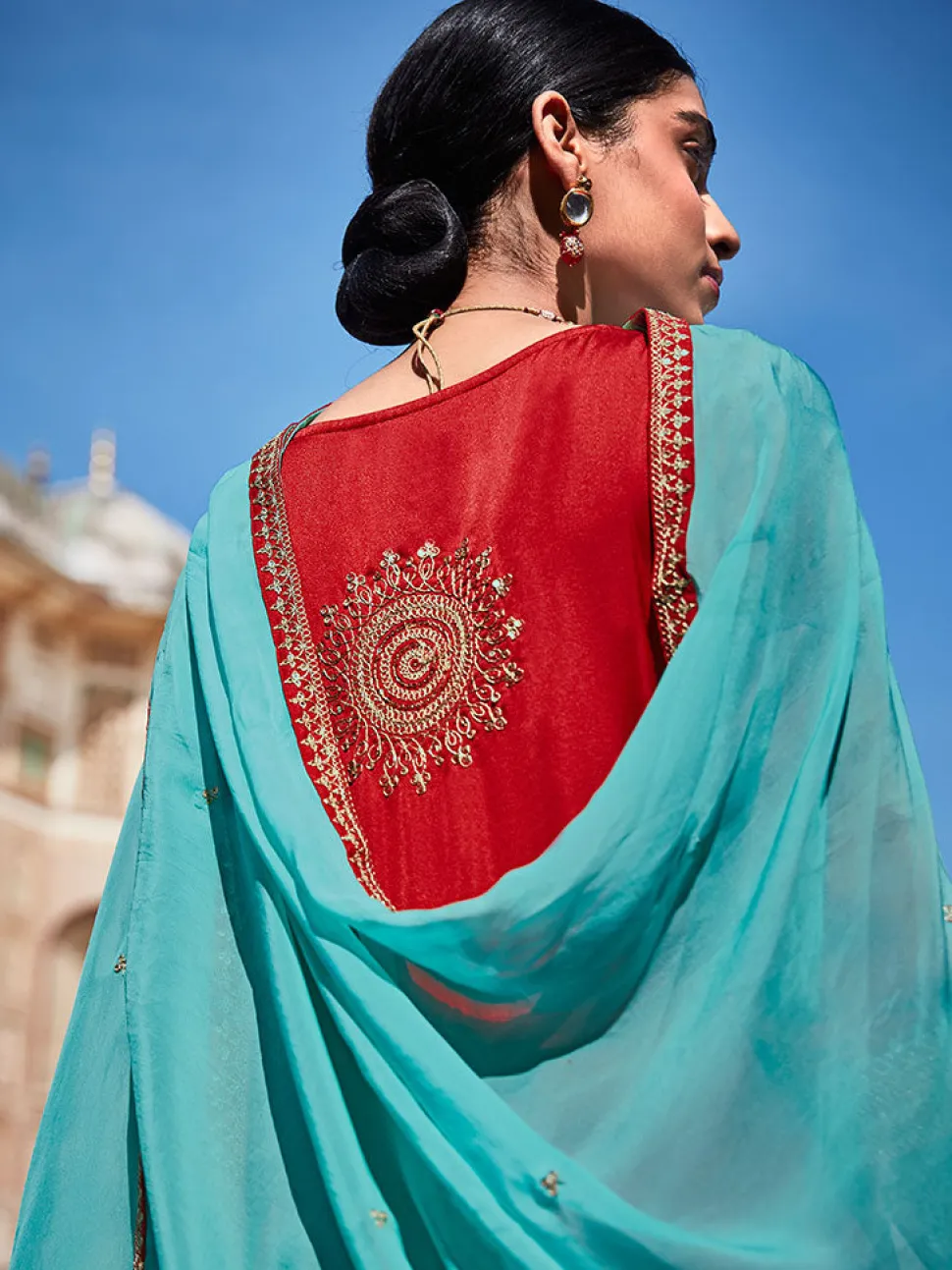 Jaipur Kurti Zari Work Floor Length Anarkali Kurta With Sea Green Organza Embellished Dupatta