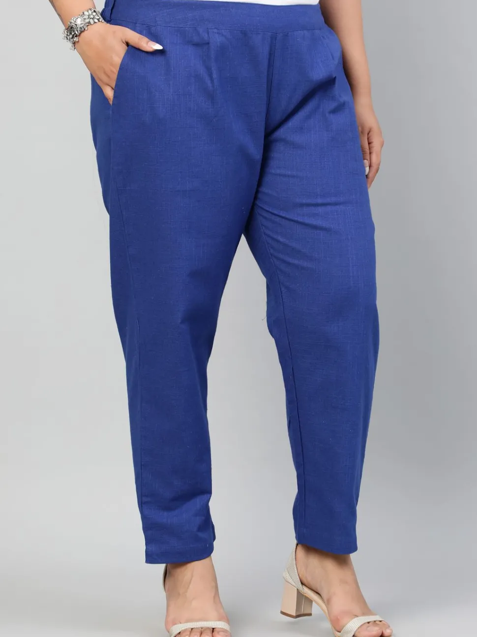 Jaipur Kurti Royal Blue Plus Size Ethnic Wear Cotton Slub Pants