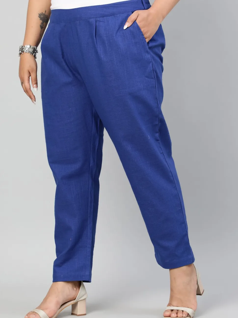 Jaipur Kurti Royal Blue Plus Size Ethnic Wear Cotton Slub Pants