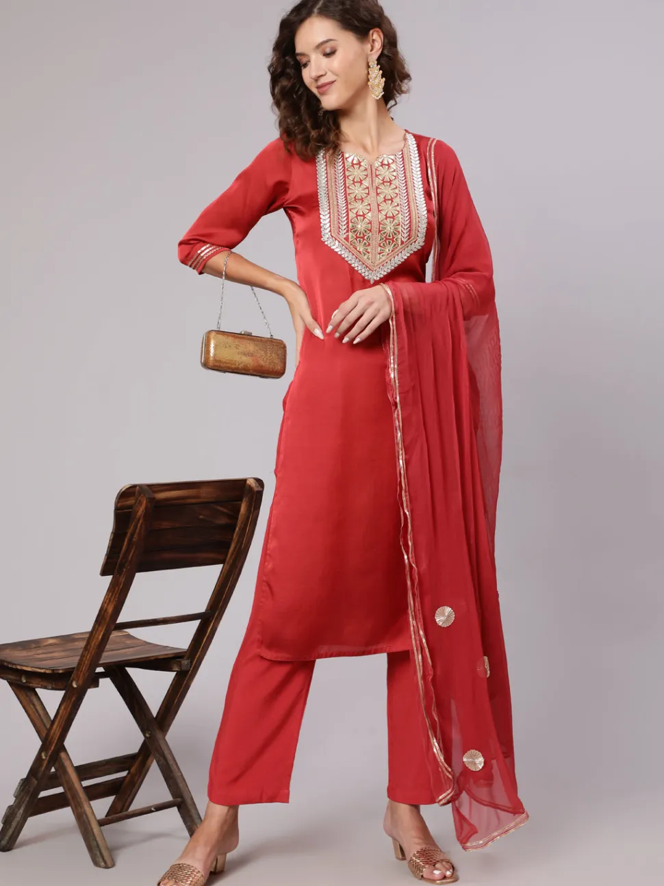 Jaipur Kurti Gota Pati Kurta With Pants And Dupatta