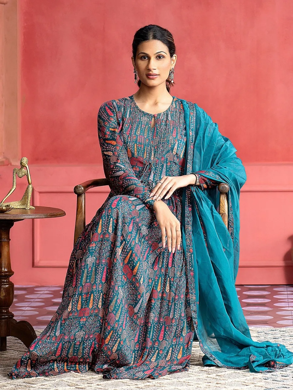 Jaipur Kurti Tribal Printed Flared Kurta With Dupatta