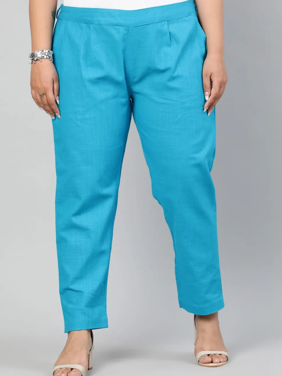 Jaipur Kurti Turquoise Plus Size Ethnic Wear Cotton Slub Pants