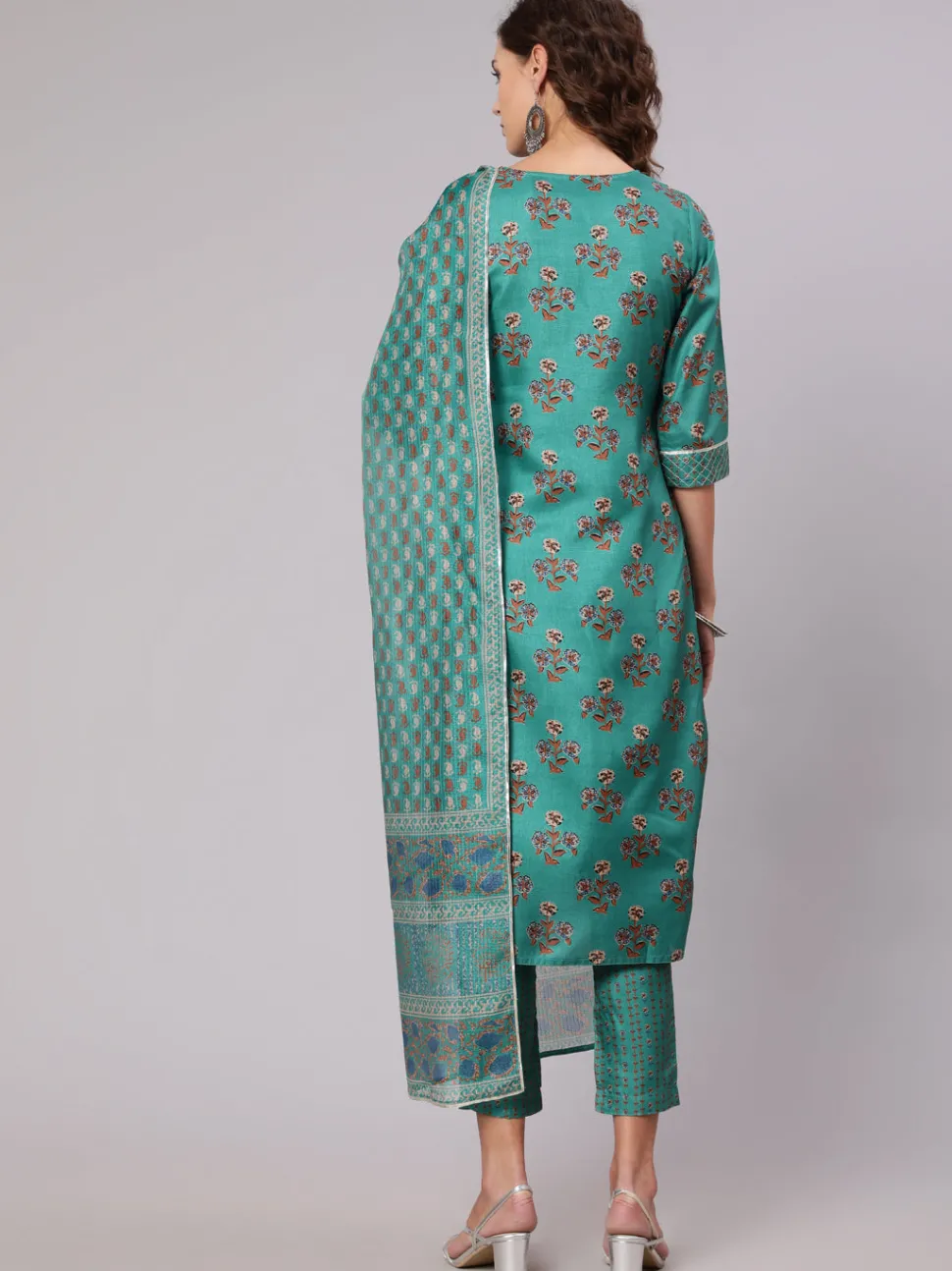 Jaipur Kurti Tussar Silk Digital Printed Zari Embriodered Kurta With Palazzo And Dupatta