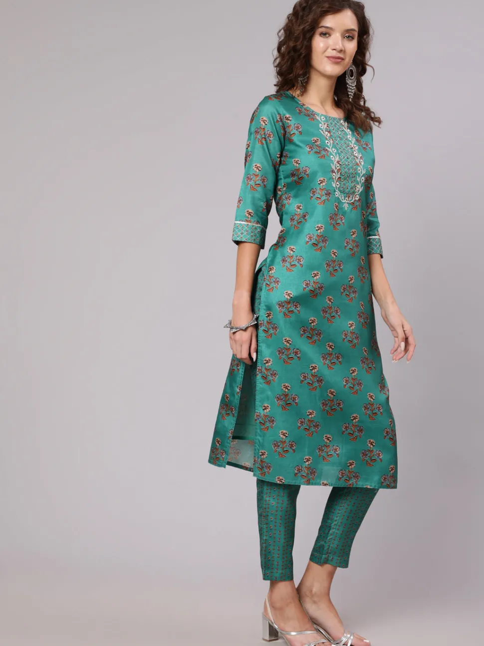 Jaipur Kurti Tussar Silk Digital Printed Zari Embriodered Kurta With Palazzo And Dupatta