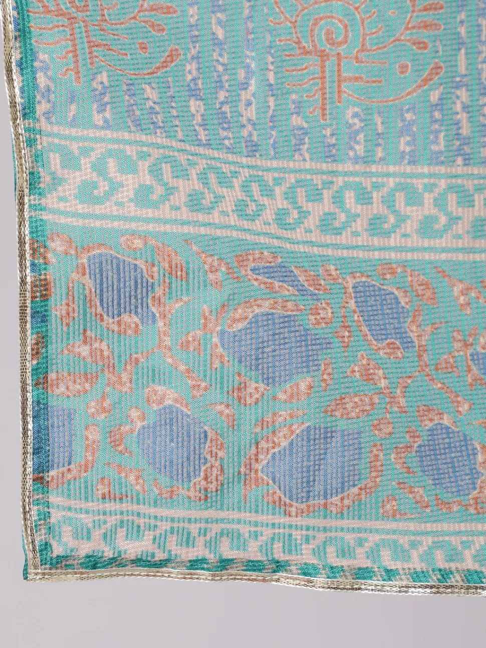Jaipur Kurti Tussar Silk Digital Printed Zari Embriodered Kurta With Palazzo And Dupatta