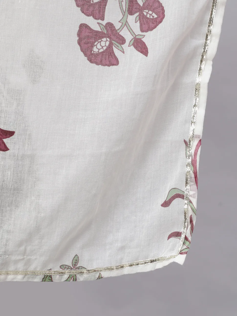 Jaipur Kurti White & Magenta Pink Ethnic Printed Flared Kurta With Pants & Dupatta