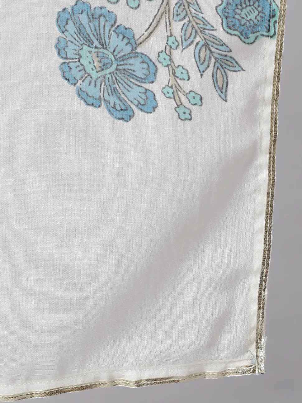 Jaipur Kurti White & Turquoise Blue Ethnic Printed Flared Kurta With Pants & Dupatta