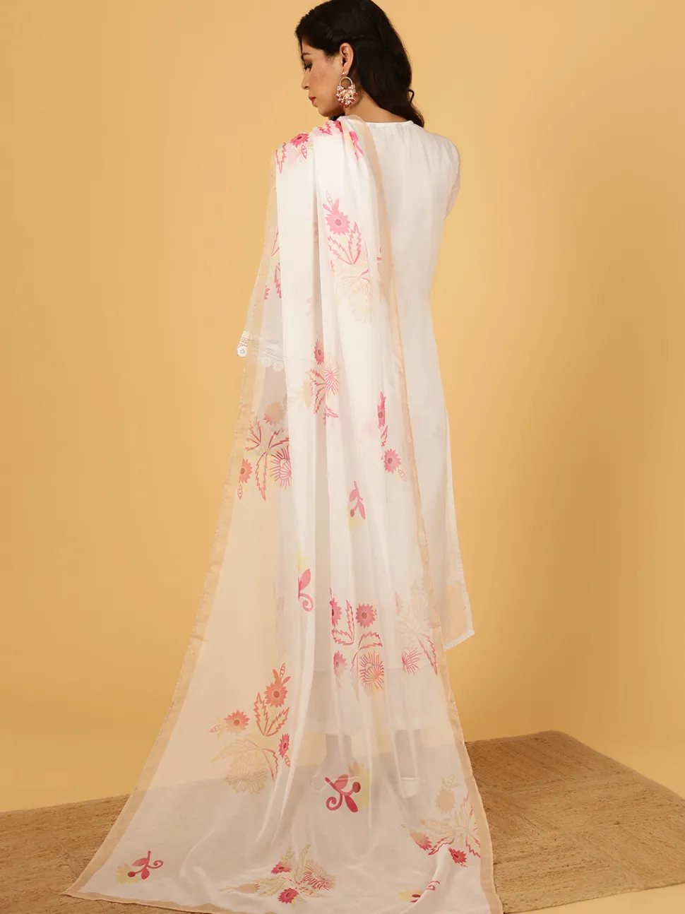 Jaipur Kurti Aari Work Art Silk Kurta With Pants And Dupatta