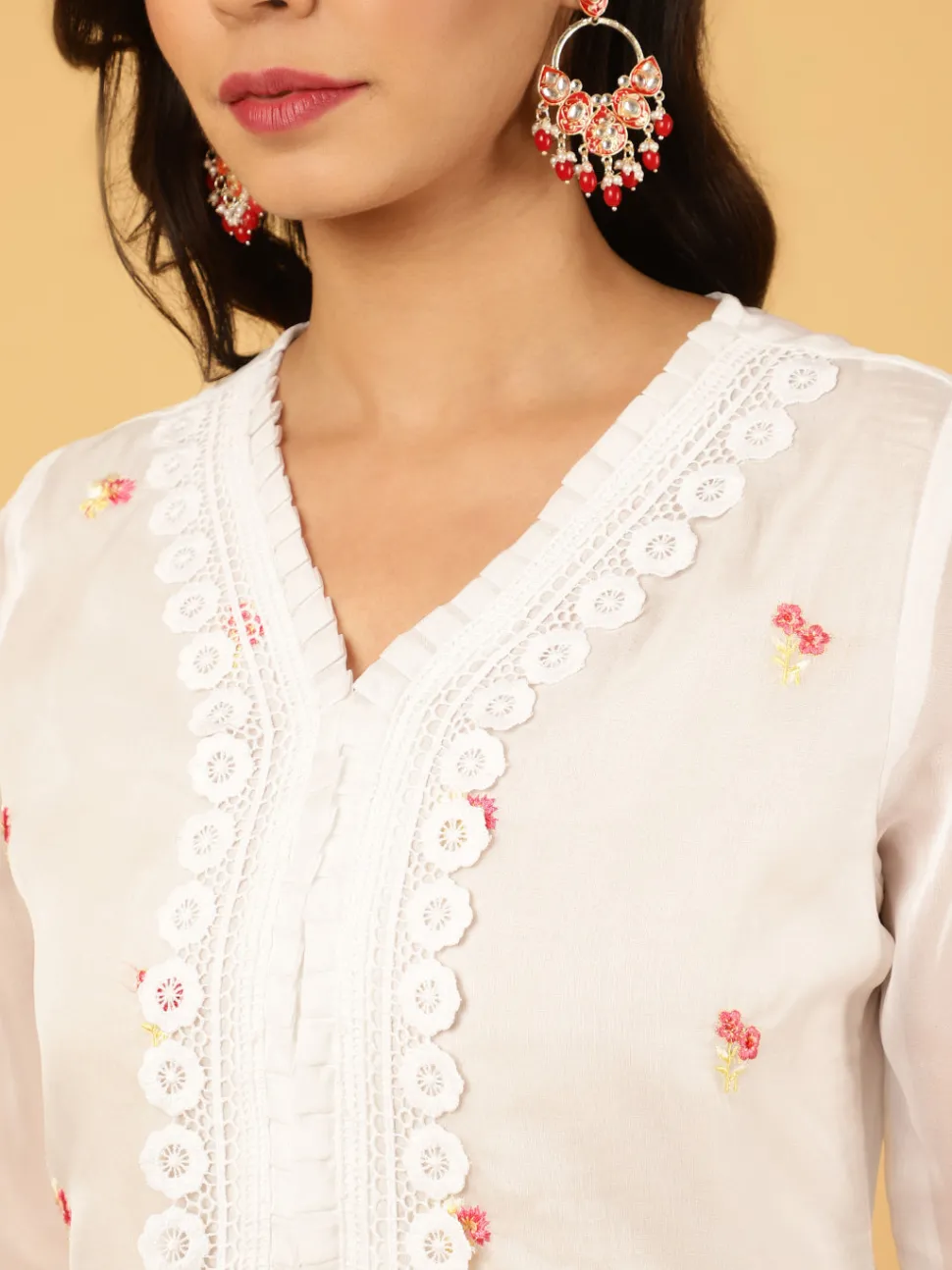 Jaipur Kurti Aari Work Art Silk Kurta With Pants And Dupatta