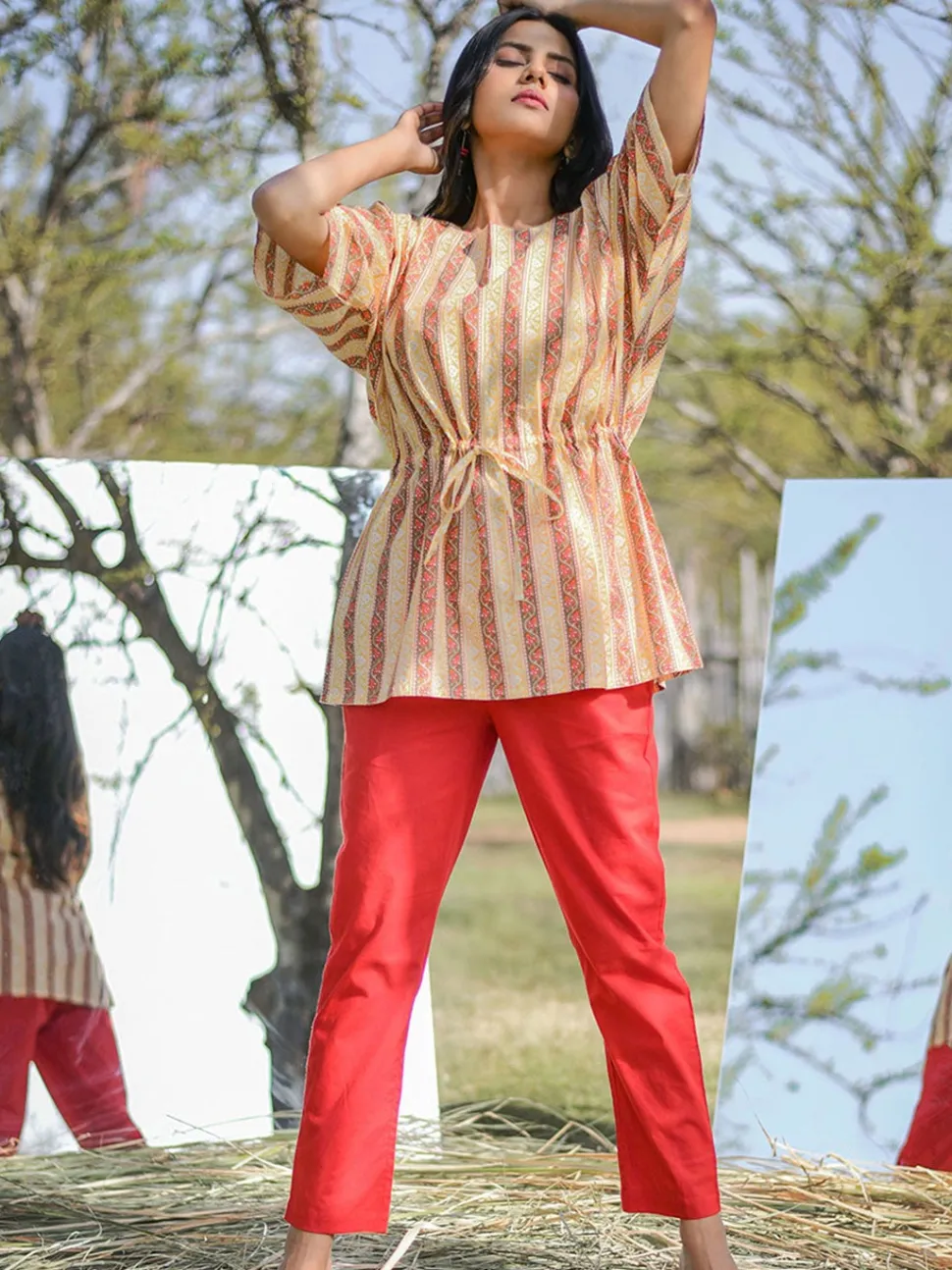 Jaipur Kurti Yellow Border Printed Cotton Sleepwear