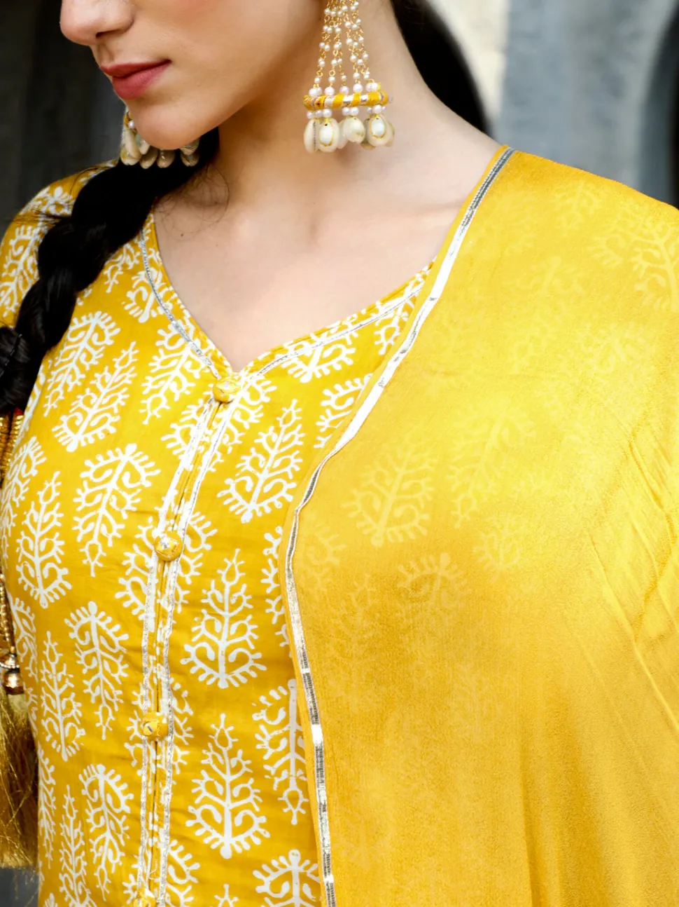Jaipur Kurti Ethnic Printed Straight Kurta With Sharara And Chiffon Dupatta