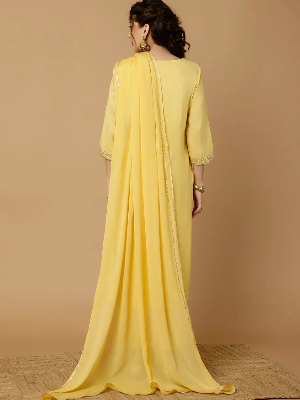 Jaipur Kurti Mirror Work Chanderi Straight Kurta With Pants And Dupatta