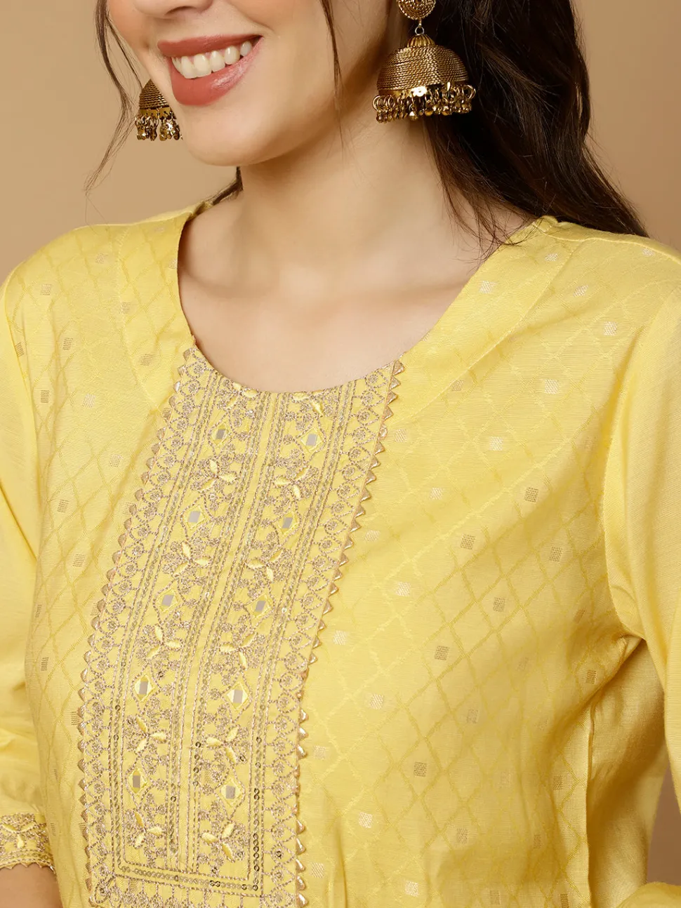 Jaipur Kurti Mirror Work Chanderi Straight Kurta With Pants And Dupatta