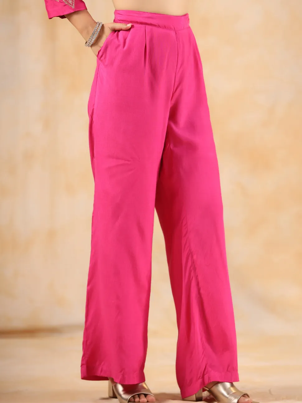 Jaipur Kurti Zardozi Embroidered Silk Hot PinkStraight Kurta With Palazzo And Dupatta